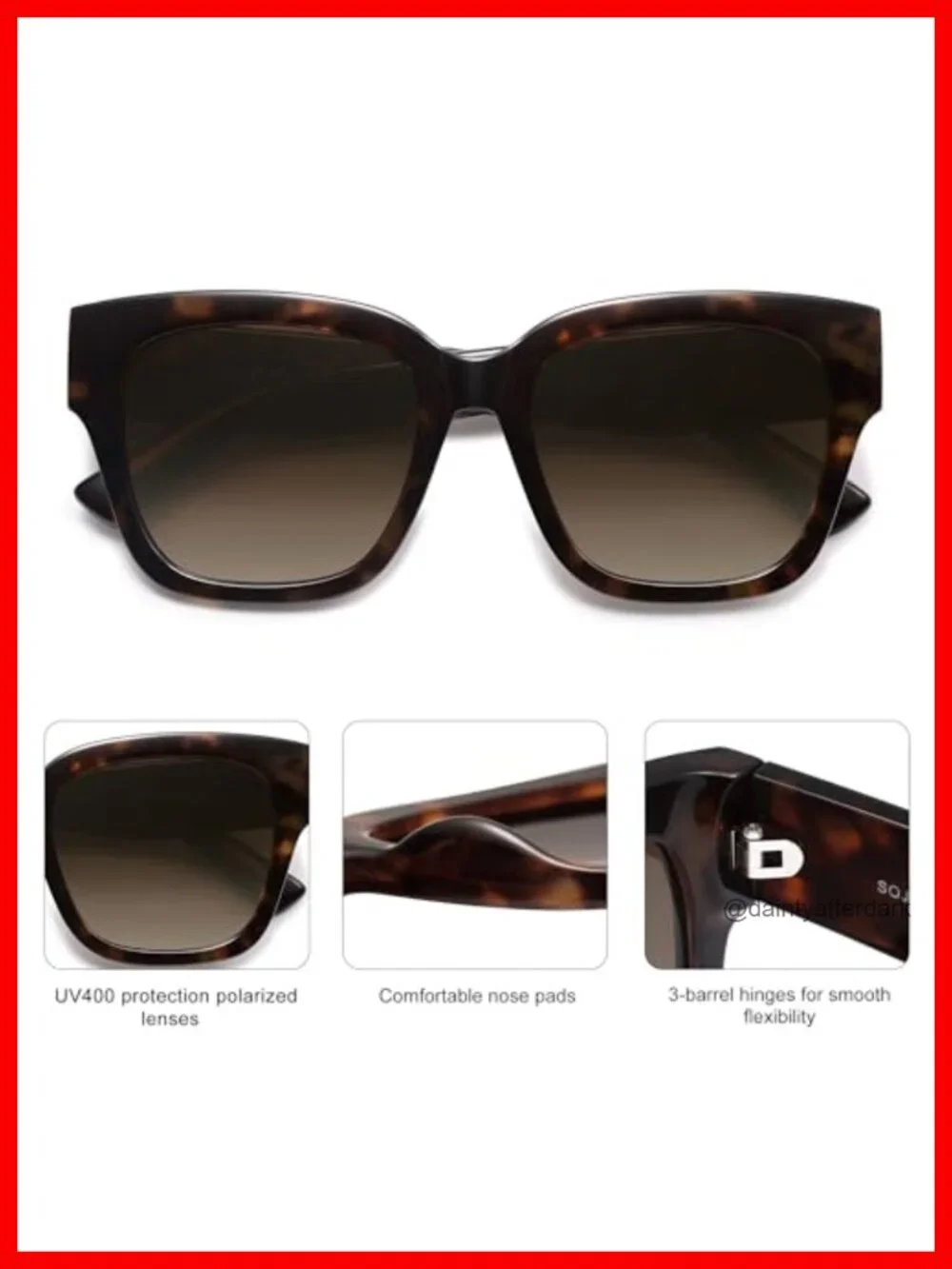 Trendy Polarized Square Sunglasses Women Retro Oversized Thick Frame